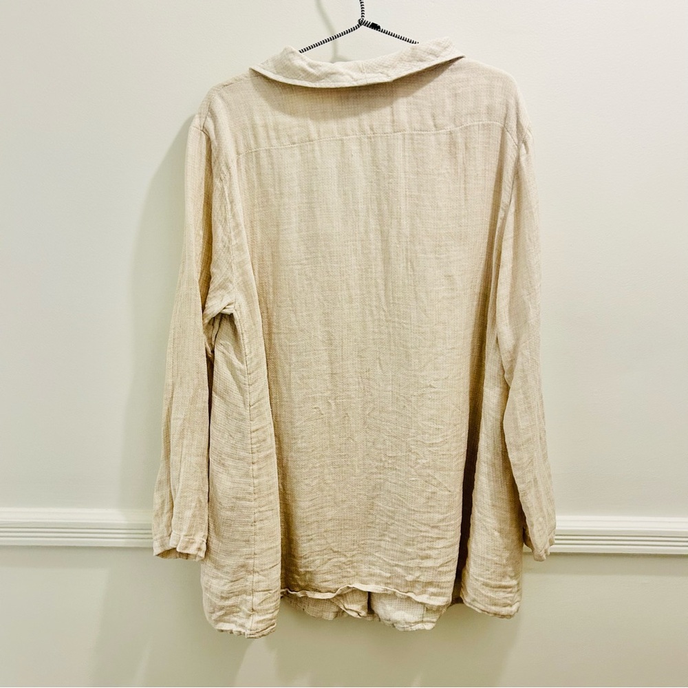 Flax Asymmetrical Linen Jacket Medium Tan Cream Off White cardigan - Picture 2 of 9